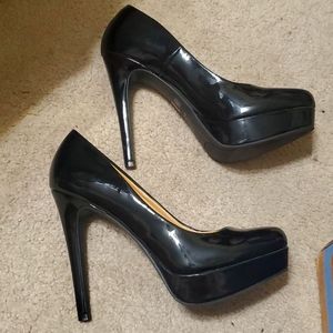 Chinese Laundry Patten Leather Black Front Platform Stiletto Heels 7
